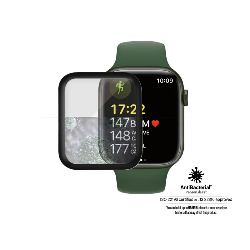 Стъклен протектор за часовник PanzerGlass за Apple watch Series 7, 41mm, AntiBacteria - Черен
