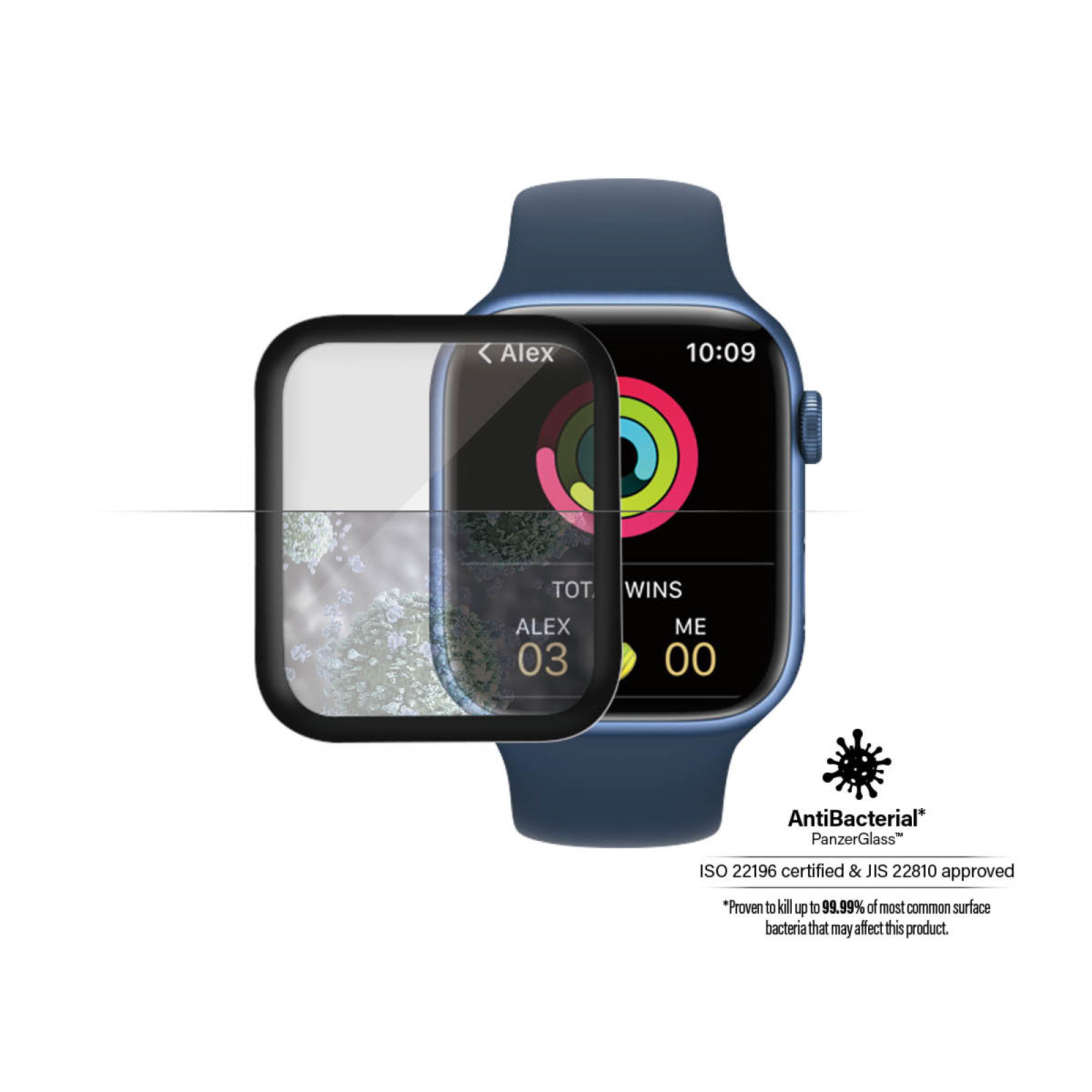 Стъклен протектор за часовник PanzerGlass за Apple watch Series 7, 45mm, AntiBacteria - Черен