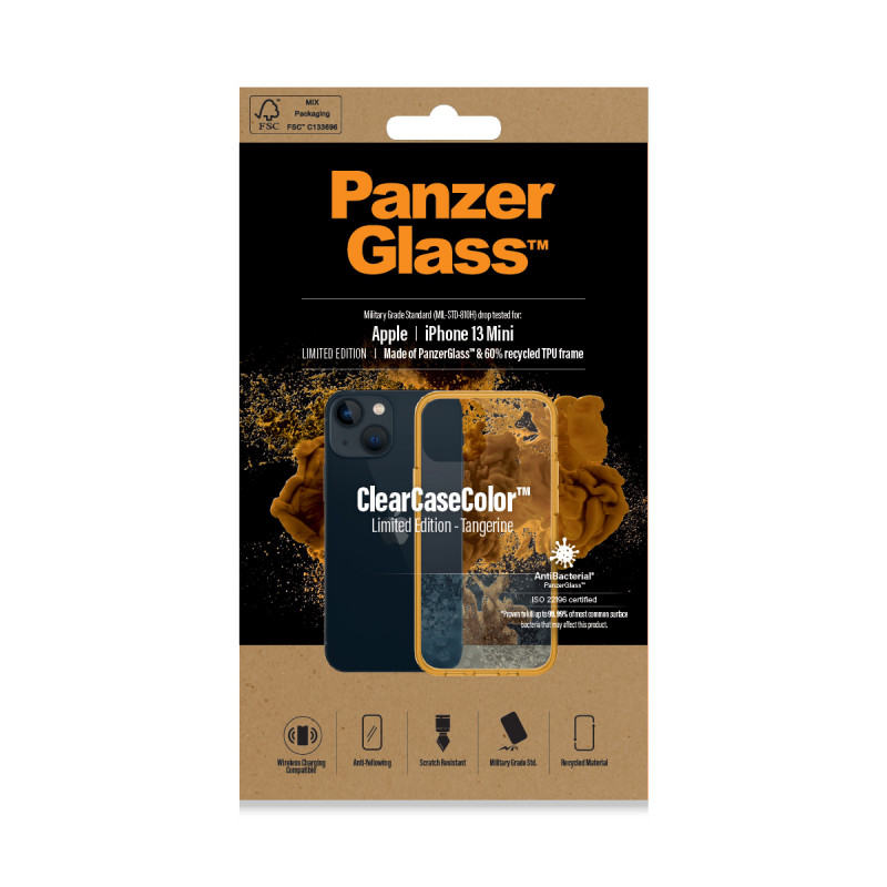 Гръб PanzerGlass за IPhone 13 mini, ClearCase - Оранжева рамка