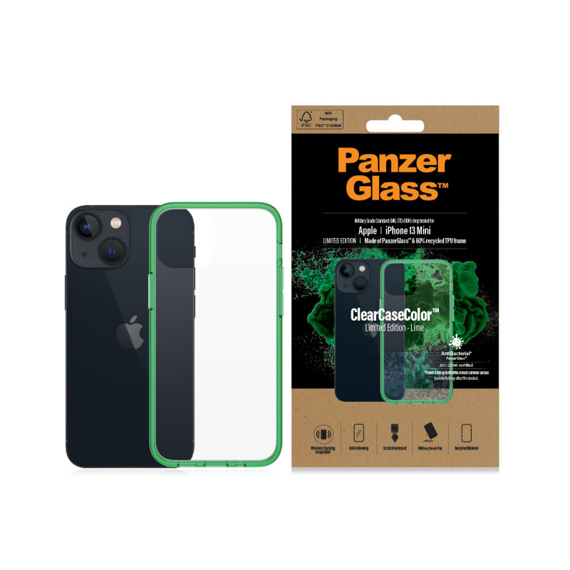 Гръб PanzerGlass за IPhone 13 mini, ClearCase - Зелена рамка