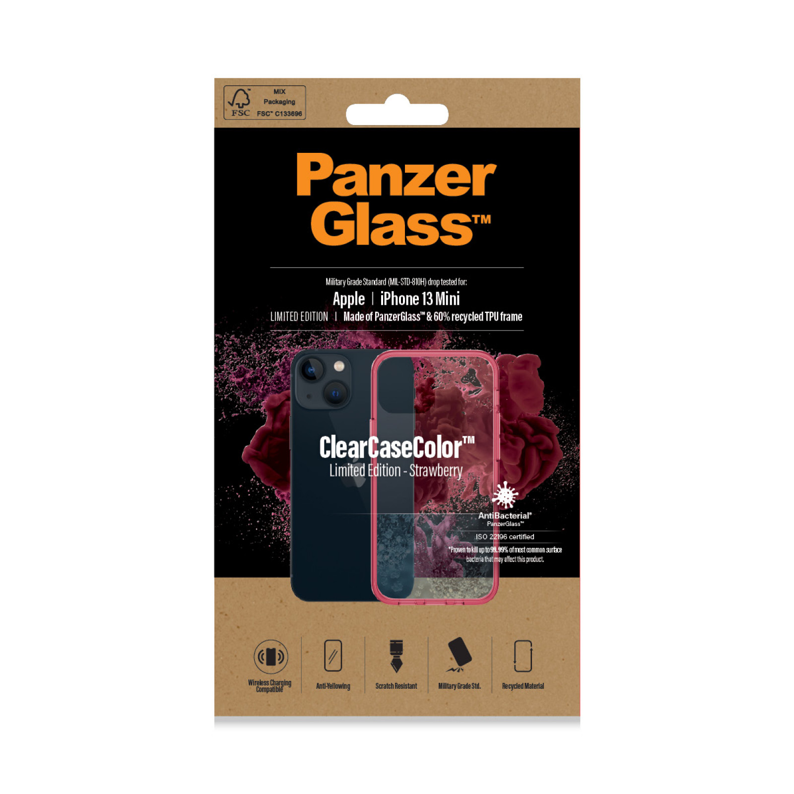 Гръб PanzerGlass за IPhone 13 mini , ClearCase - Червена рамка
