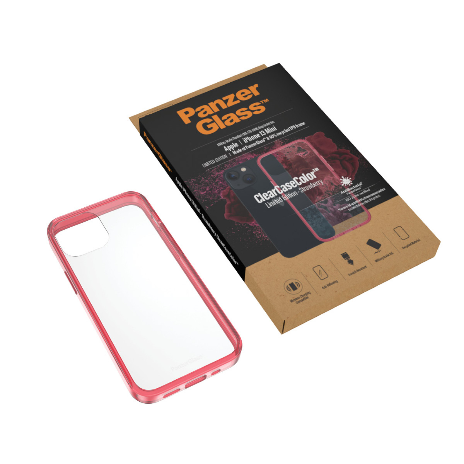 Гръб PanzerGlass за IPhone 13 mini , ClearCase - Червена рамка