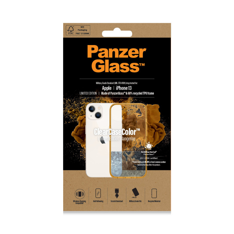 Гръб PanzerGlass за IPhone 13/14 , ClearCase - Оранжева рамка