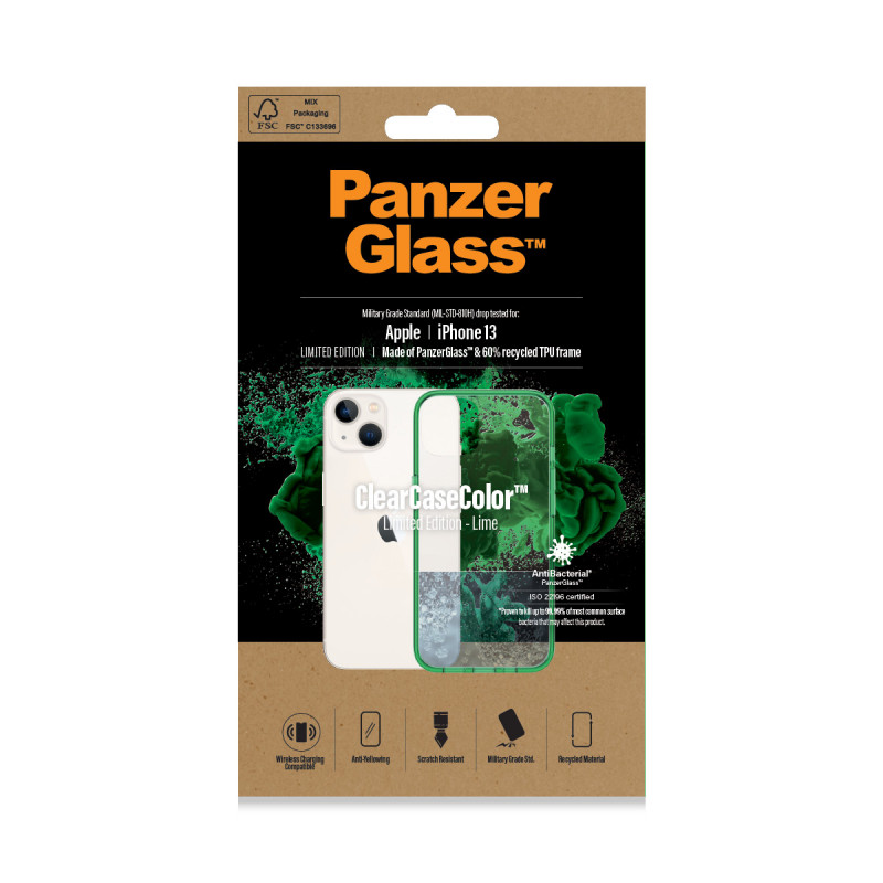 Гръб PanzerGlass за IPhone 13 , ClearCase - Зелена рамка