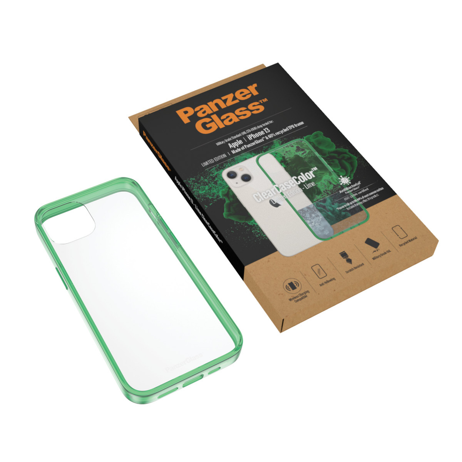 Гръб PanzerGlass за IPhone 13 , ClearCase - Зелена рамка