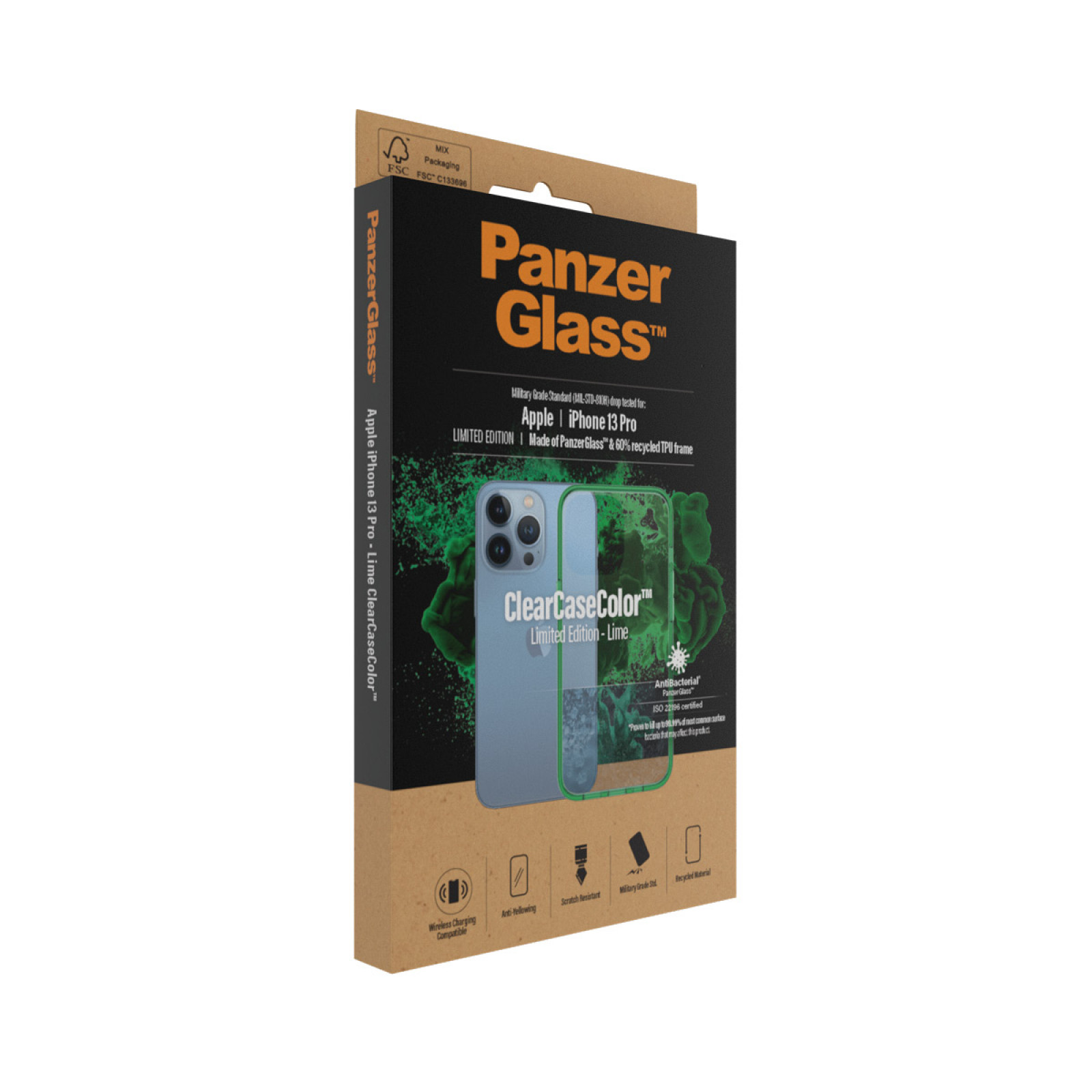 Гръб PanzerGlass за IPhone 13 Pro, ClearCase - Зелена рамка