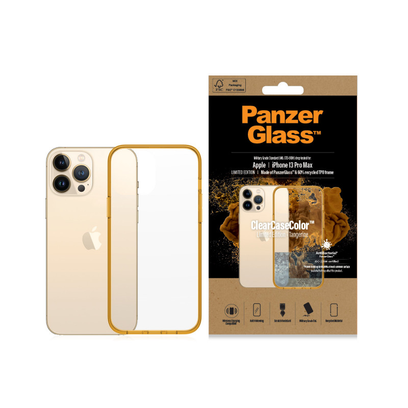 Гръб PanzerGlass за IPhone 13 Pro Max , ClearCase - Оранжева рамка
