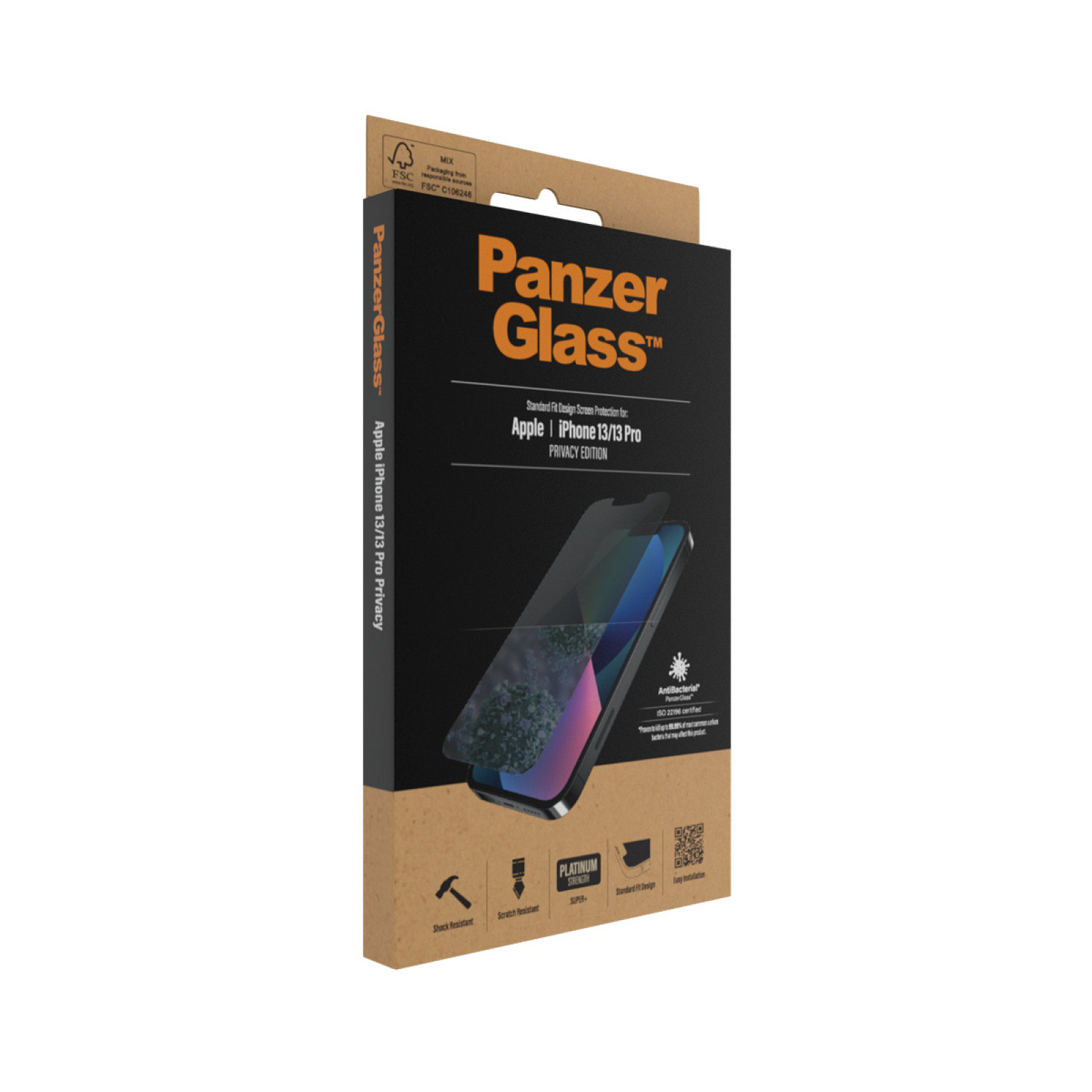 Стъклен протектор PanzerGlass за Apple Iphone 13 / 13 Pro,Privacy, Antibacterial - Черен