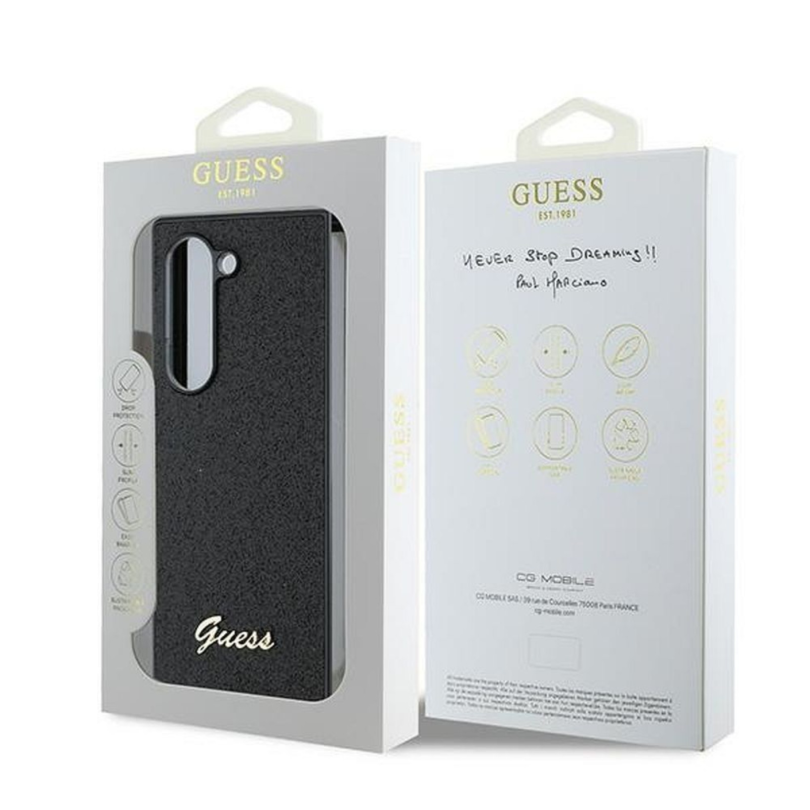 Гръб Guess PC/TPU Glitter Flakes Metal Logo Case за Samsung Galaxy Z Fold 6 - Черен