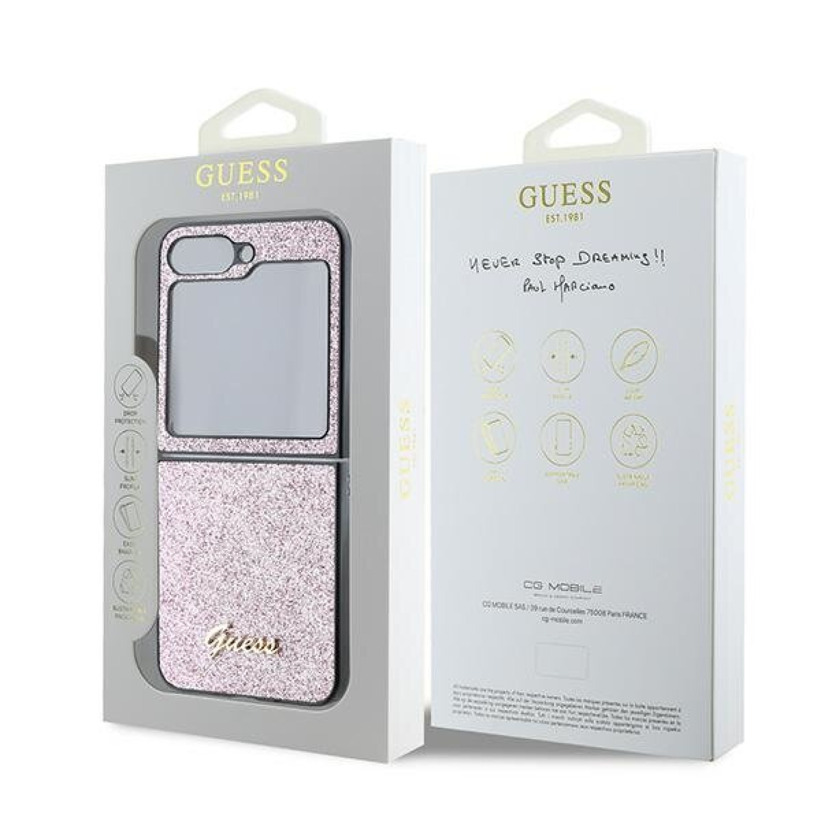 Гръб Guess PC/TPU Glitter Flakes Metal Logo Case за Samsung Galaxy Z Flip 6 - Розов