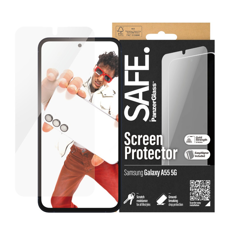 Стъклен протектор Safe за Samsung Galaxy A55 5 G, Recycled Glass, UWF, Черен
