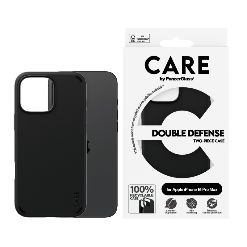 Гръб CARE by PanzerGlass за iPhone 16 Pro Max, Feature Case Double Defence - Черен