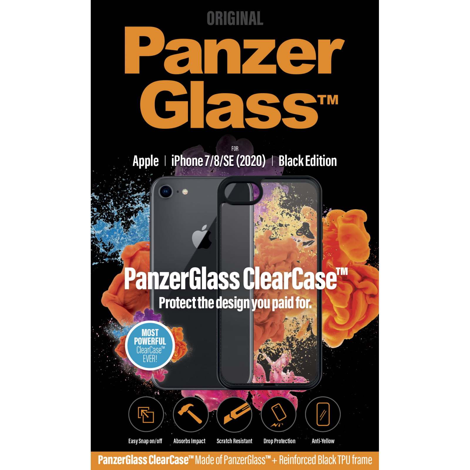 Гръб PanzerGlass за IPhone 7/8/SE2020/SE2022 ClearCase - Черна рамка, 117477