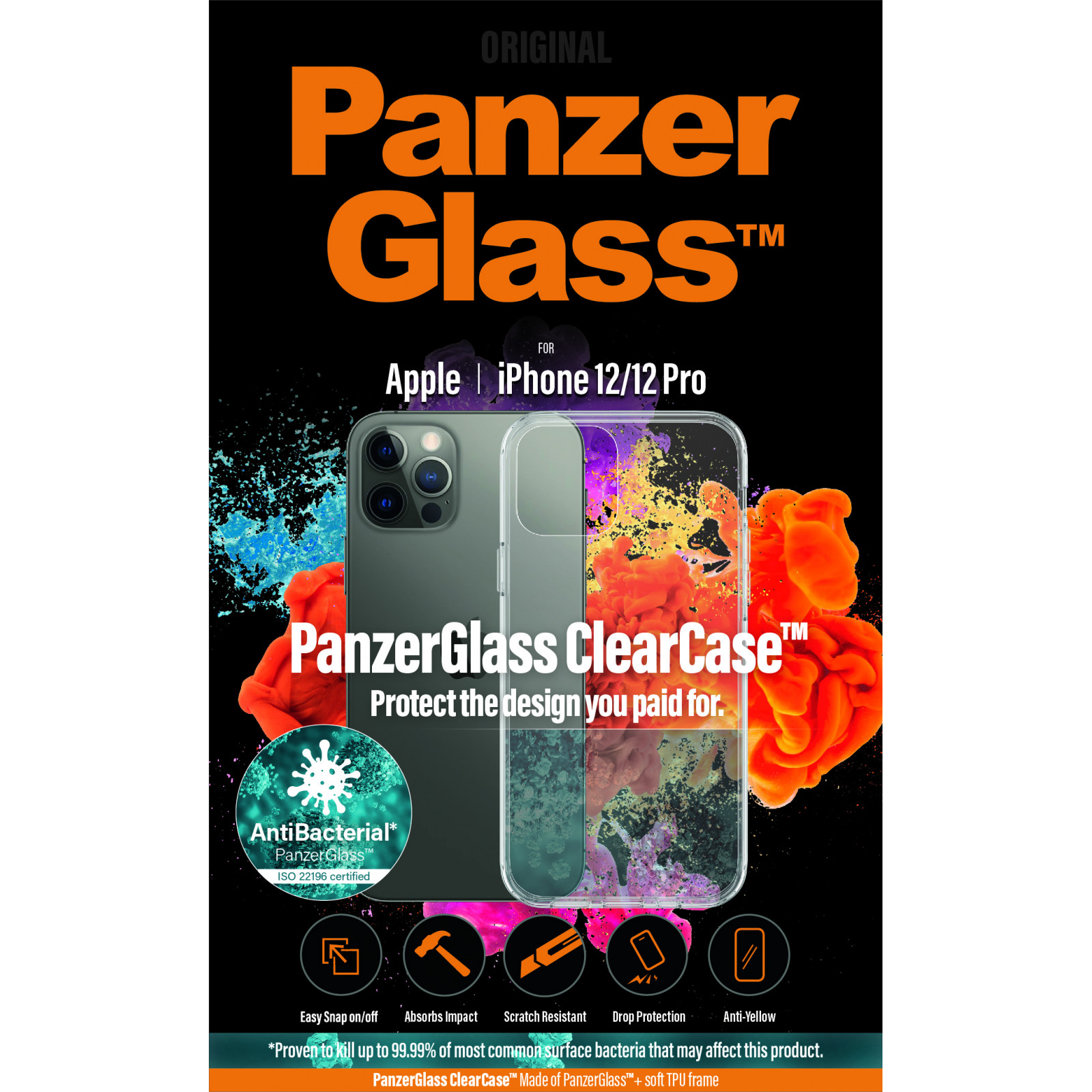 Гръб PanzerGlass за IPhone 12 / 12 Pro 6.1" AntiBacterial - Прозрачен