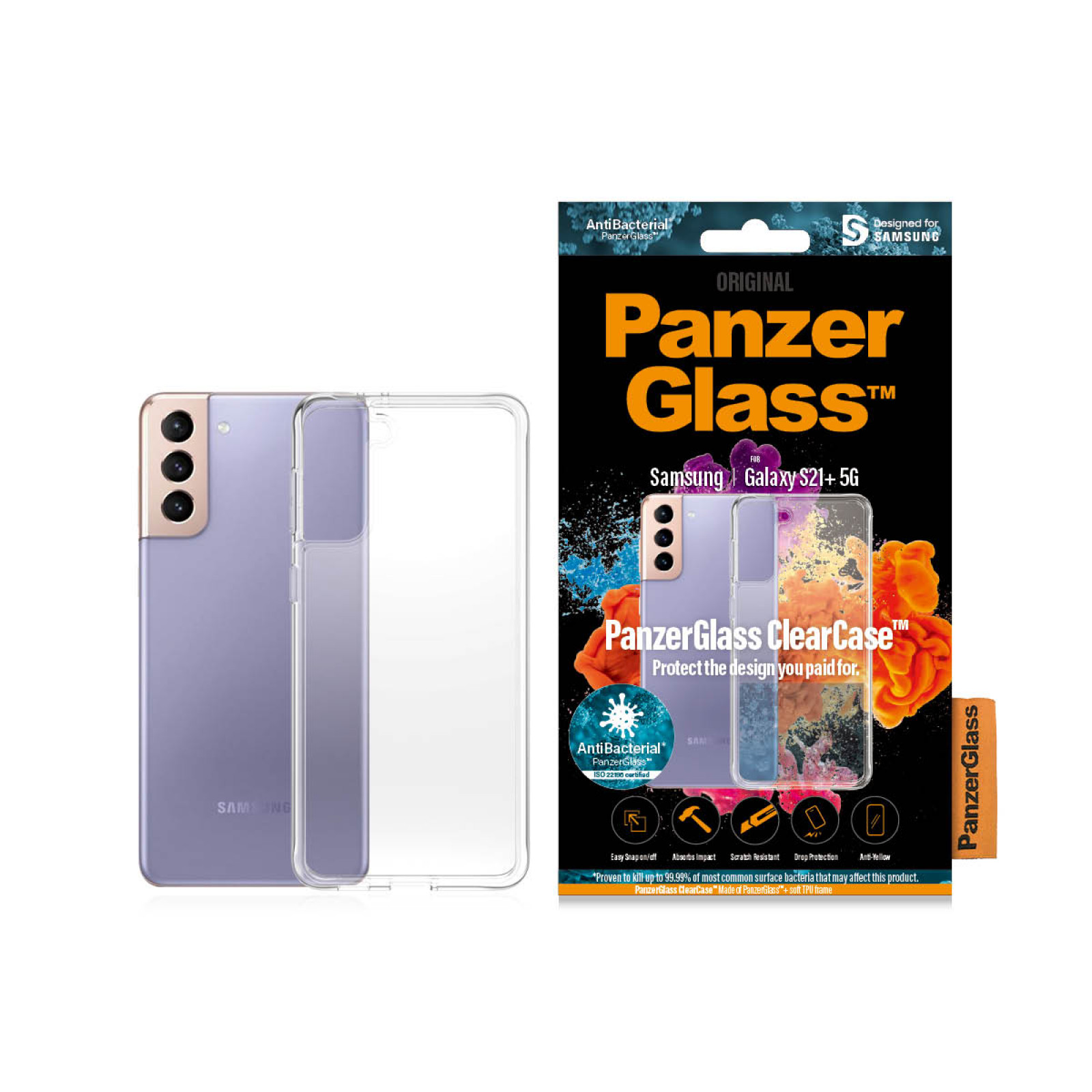 Гръб PanzerGlass за Samsung Galaxy S21 Plus AntiBacterial - Прозрачен, 118275
