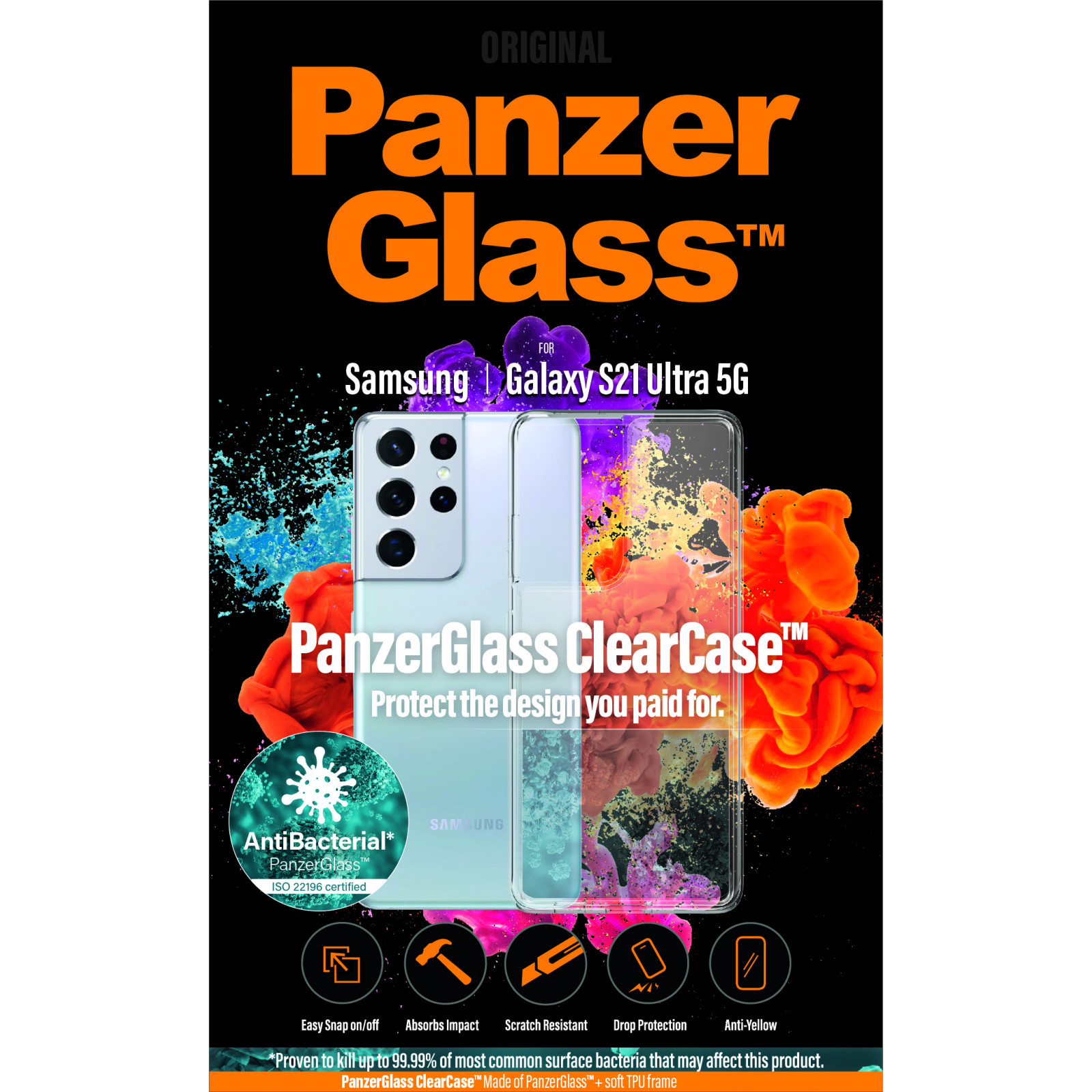 Гръб PanzerGlass за Samsung Galaxy S21 Ultra AntiBacterial - Прозрачен, 118276