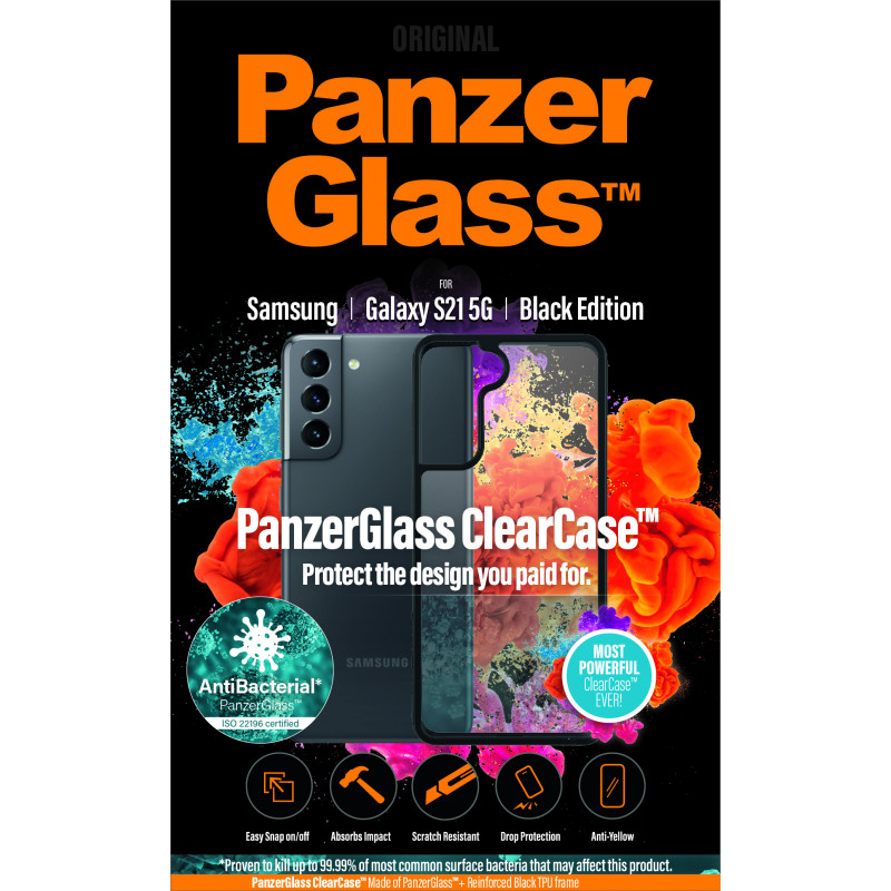 Гръб PanzerGlass за Samsung Galaxy S21 AntiBacterial - Черна рамка, 118277