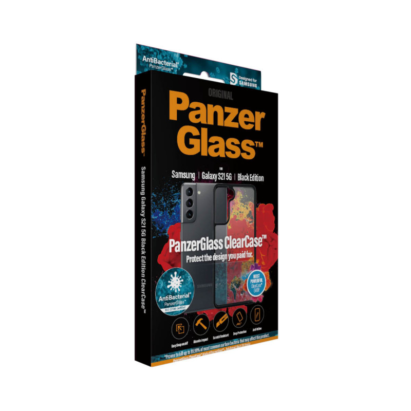 Гръб PanzerGlass за Samsung Galaxy S21 AntiBacterial - Черна рамка, 118277