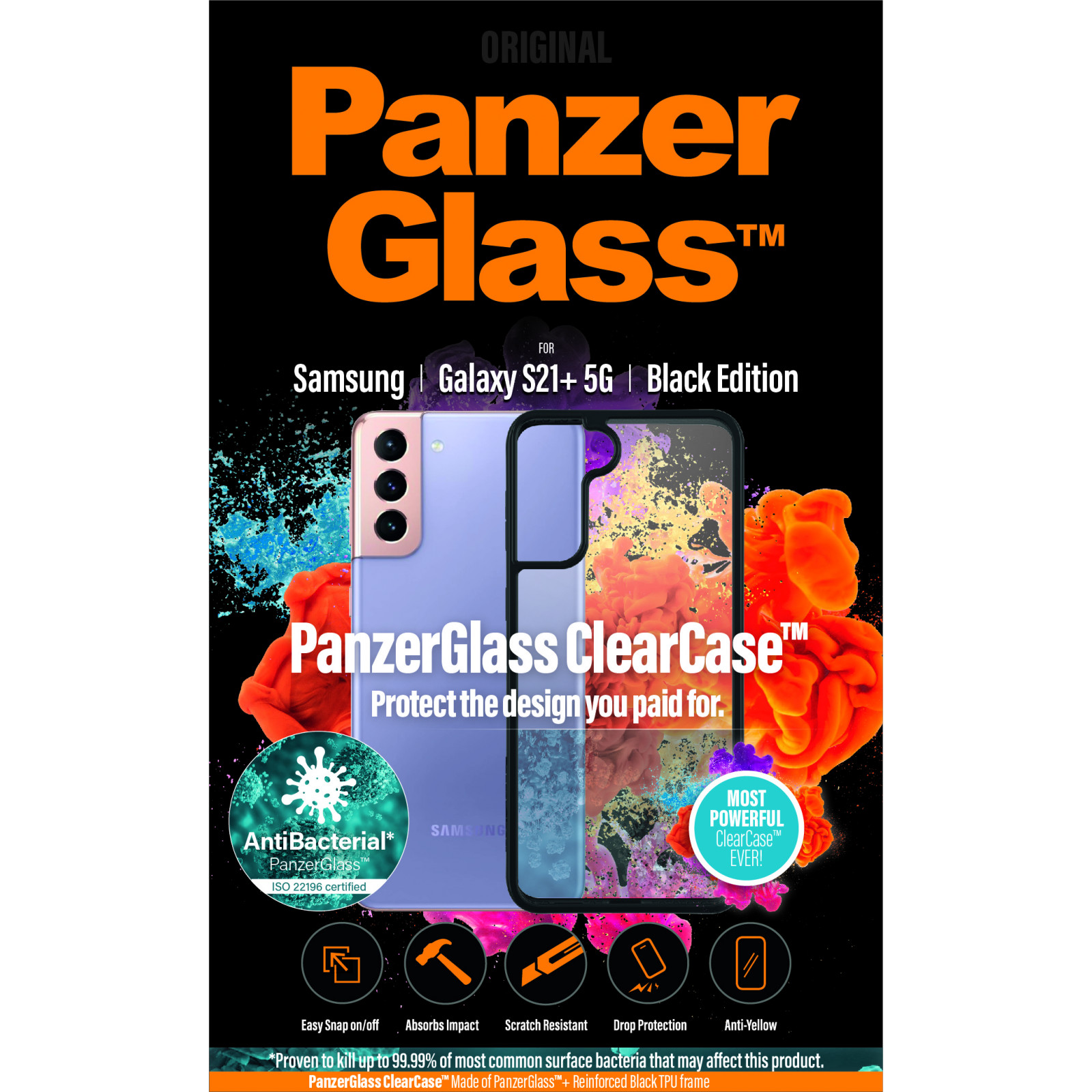 Гръб за Samsung Galaxy S21 Plus PanzerGlass, AntiBacterial - Черна рамка, 118278