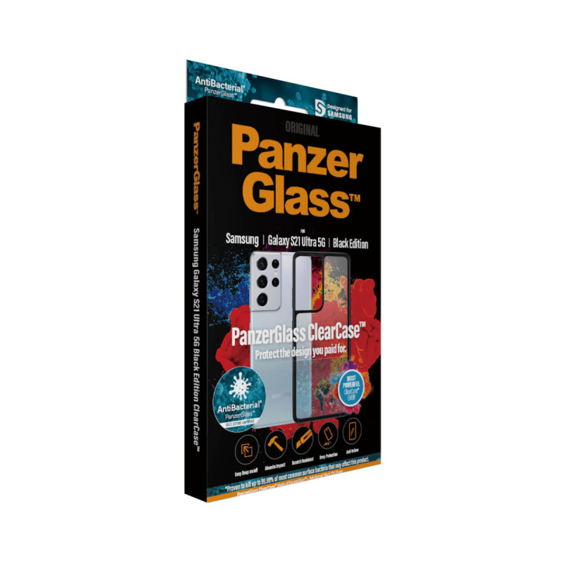 Гръб за Samsung Galaxy S21 Ultra PanzerGlass, AntiBacterial - Черна рамка, 118279