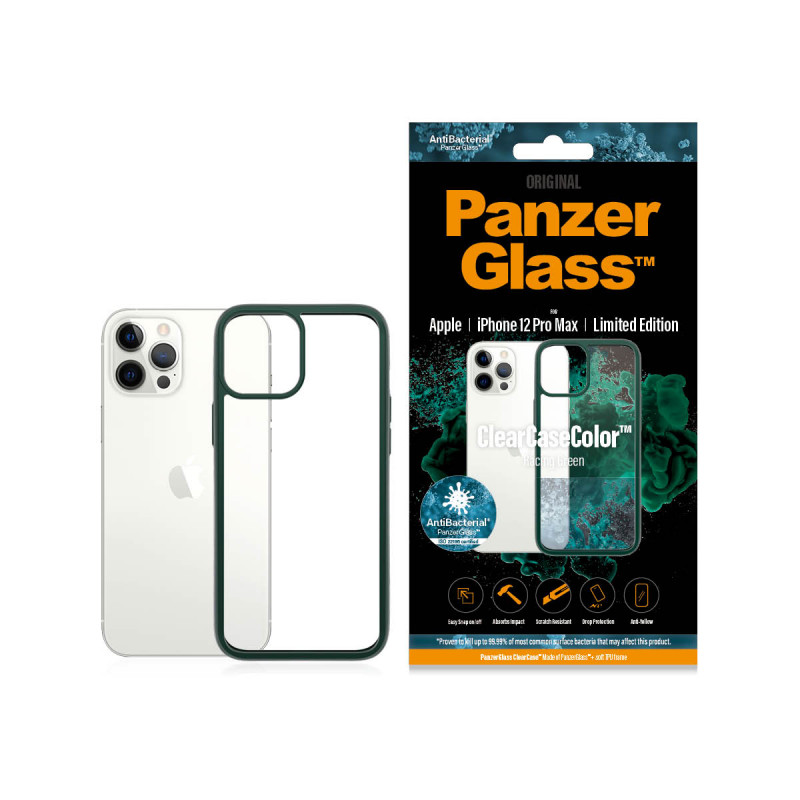 Гръб PanzerGlass за IPhone 12 Pro Max, ClearCase - Зелена рамка