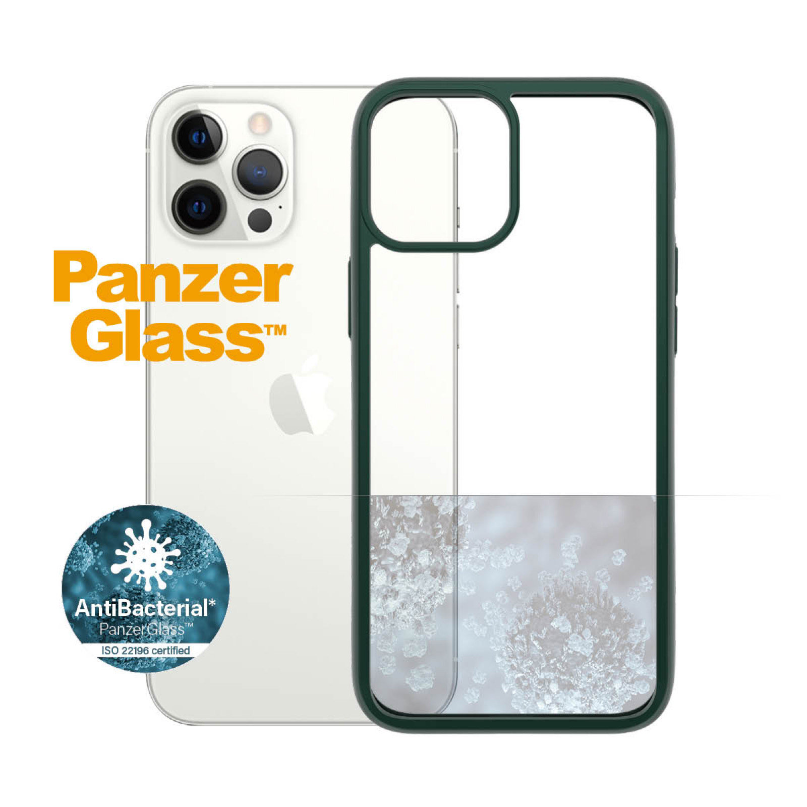 Гръб PanzerGlass за IPhone 12 Pro Max, ClearCase - Зелена рамка