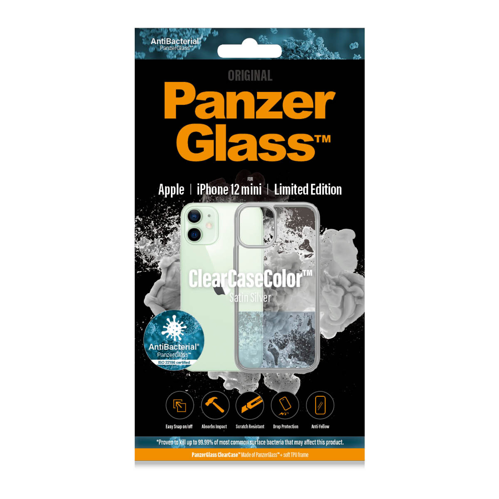 Гръб PanzerGlass за IPhone 12 mini, ClearCase - Сива рамка
