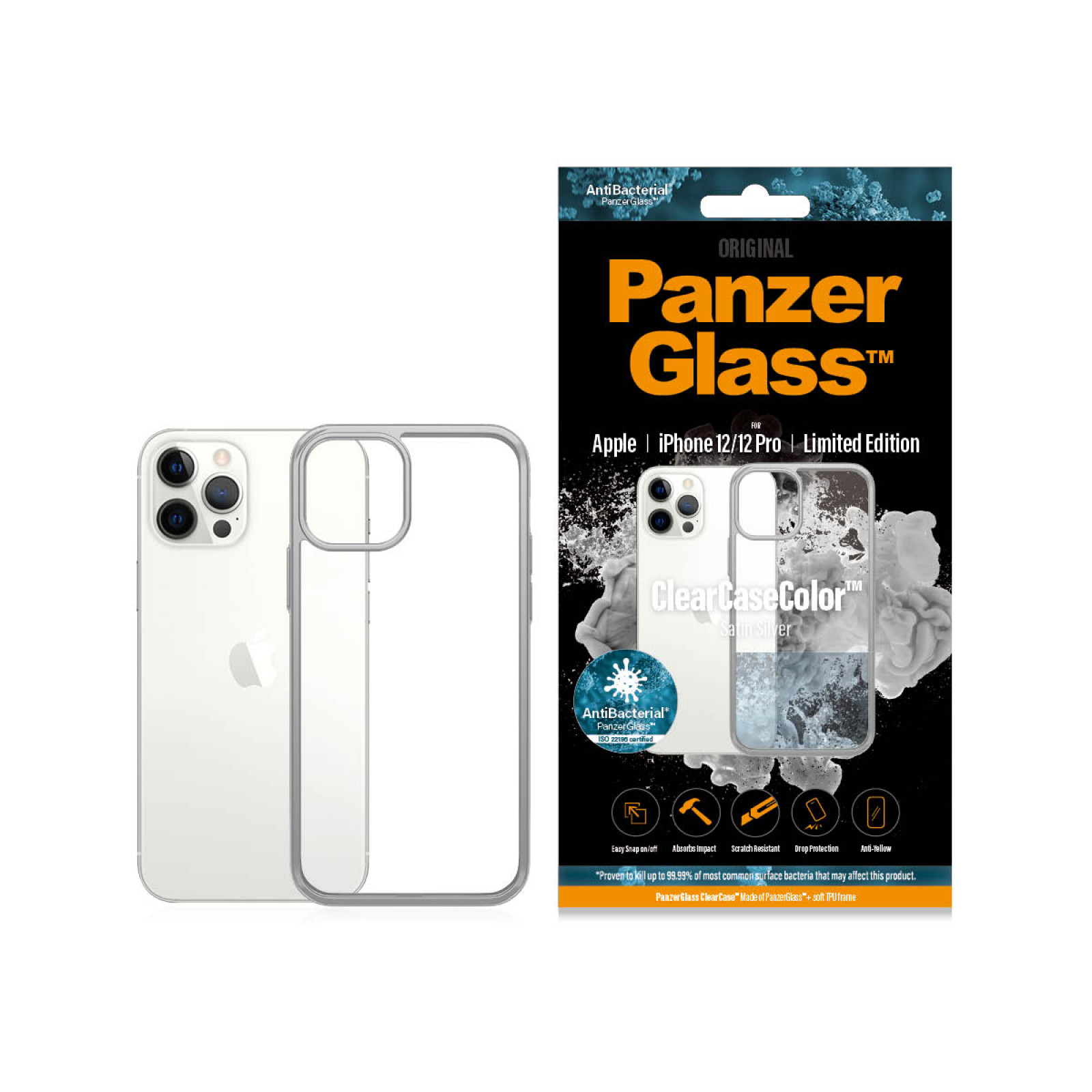 Гръб PanzerGlass за IPhone 12 / 12 Pro, ClearCase - Сива рамка