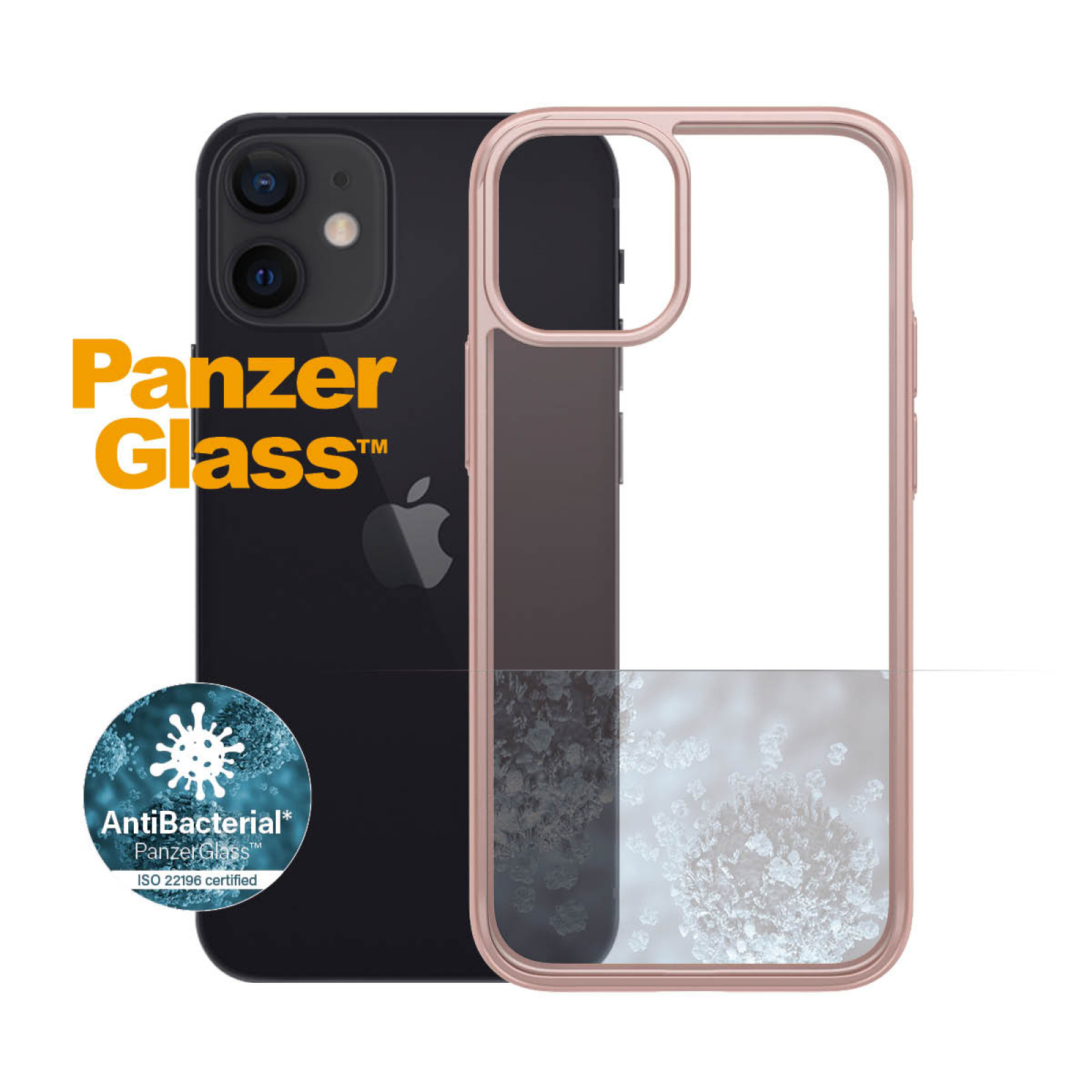 Гръб PanzerGlass за IPhone 12 mini, ClearCase - Rose Gold рамка