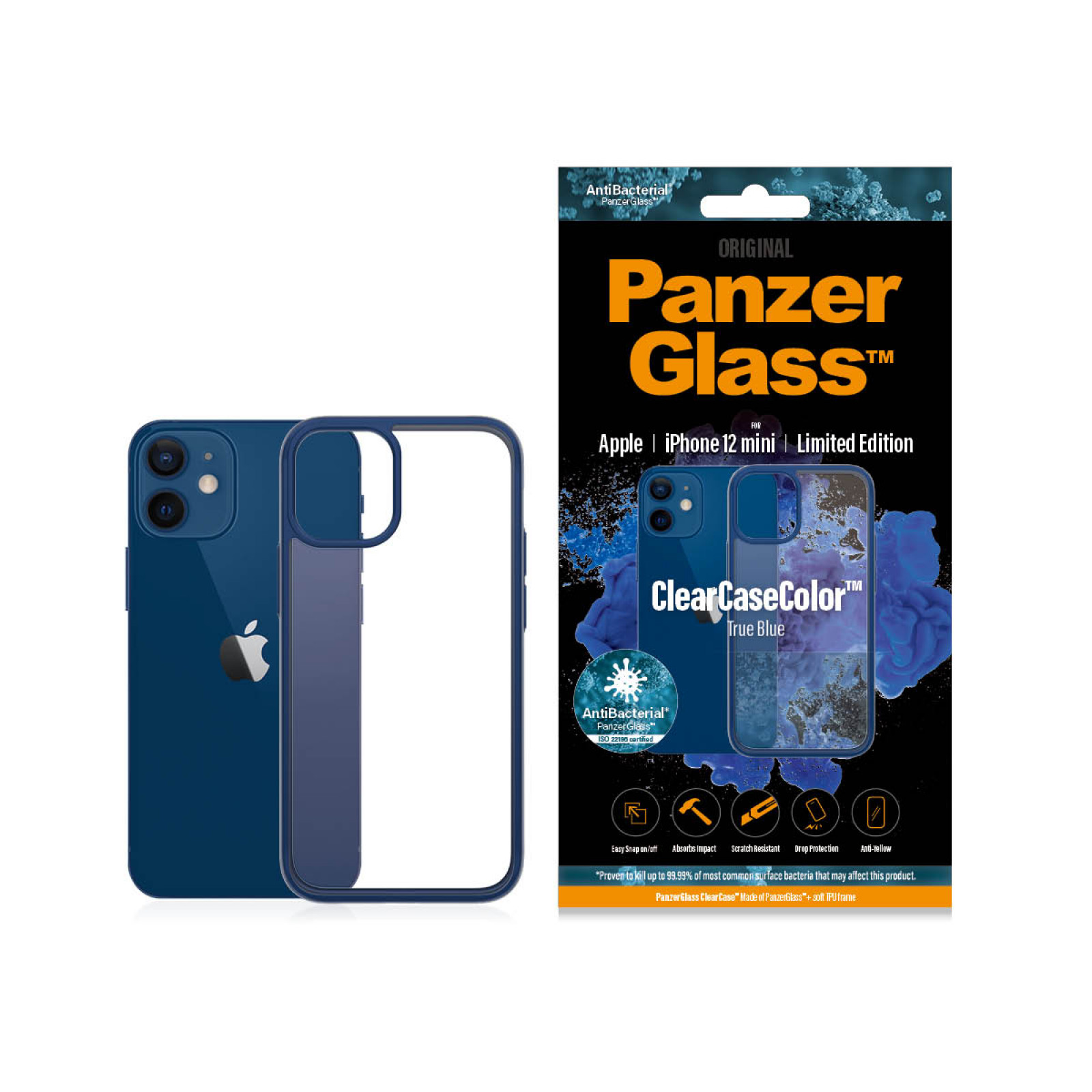 Гръб PanzerGlass за IPhone 12 mini, ClearCase - Синя рамка