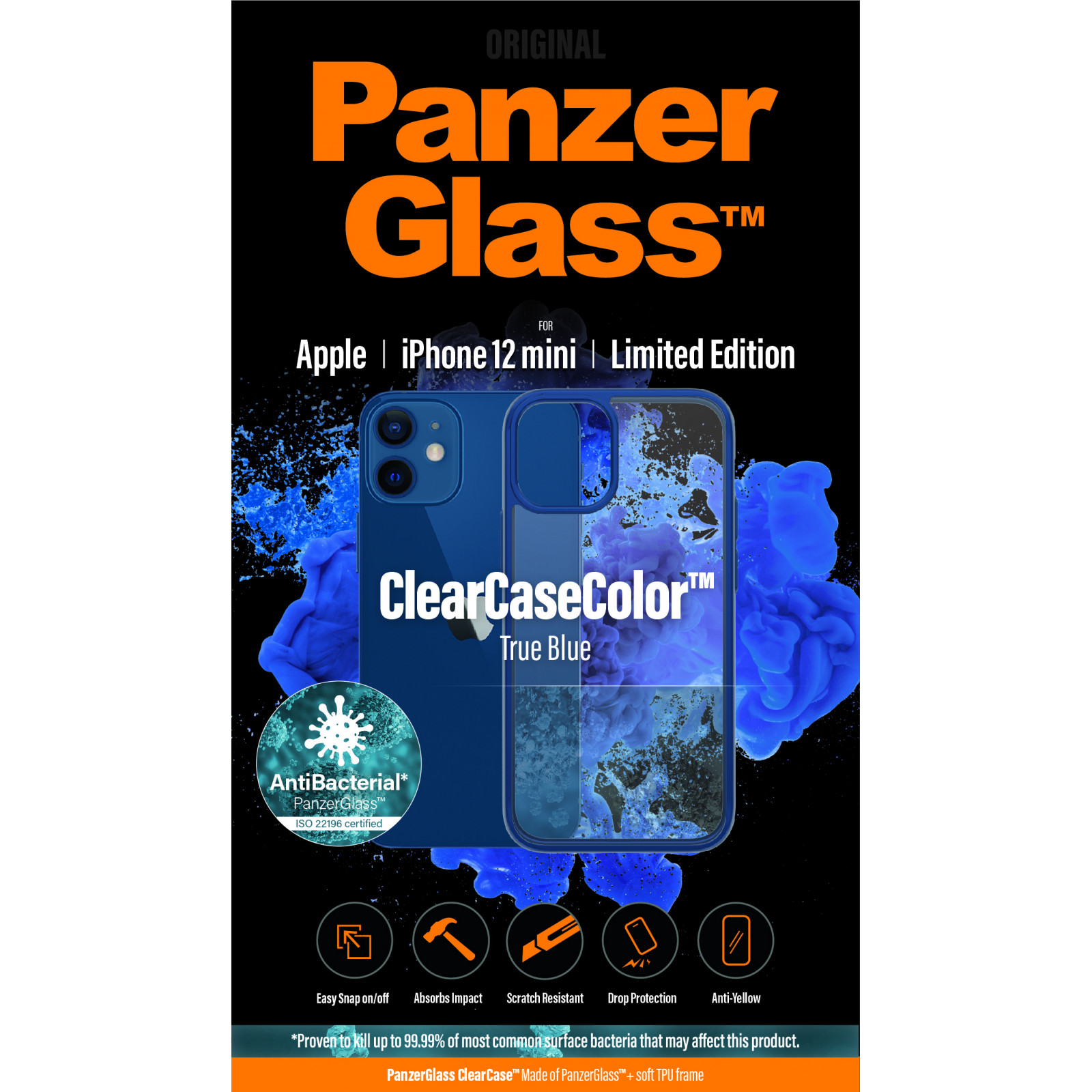 Гръб PanzerGlass за IPhone 12 mini, ClearCase - Синя рамка