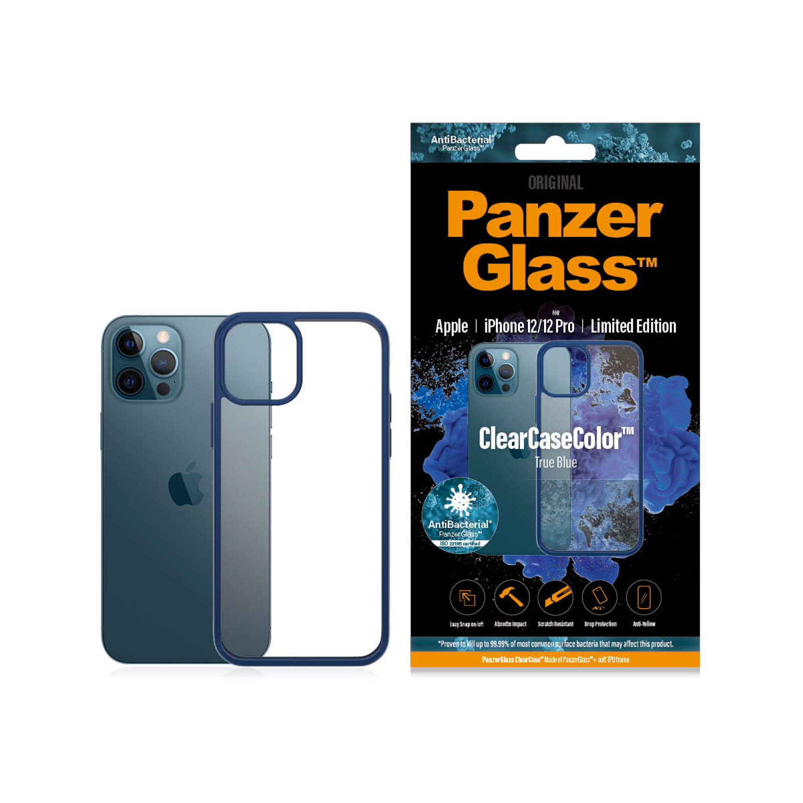 Гръб PanzerGlass за IPhone 12 / 12 Pro, ClearCase - Синя рамка