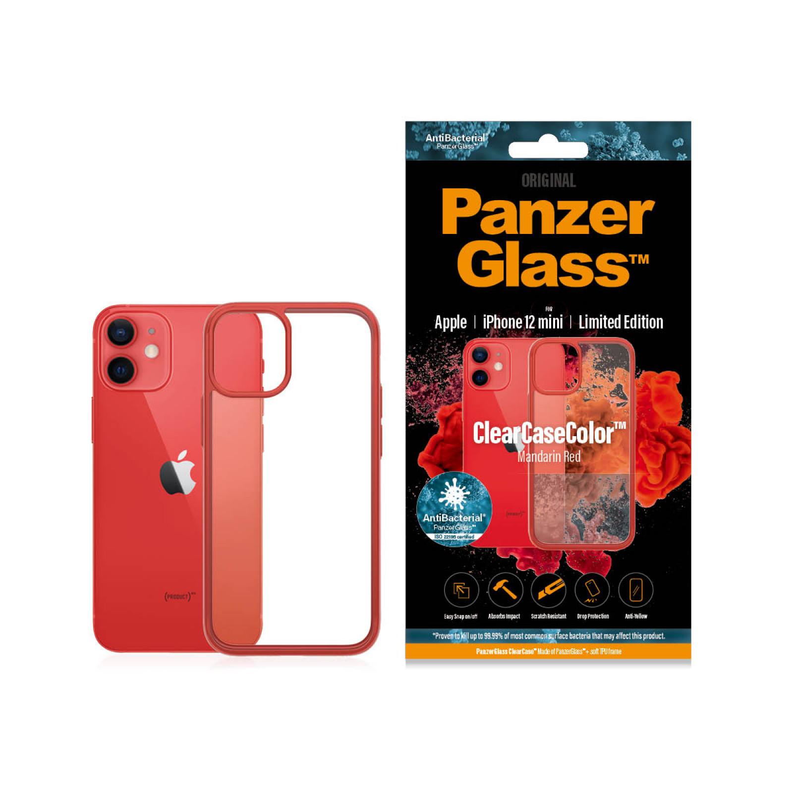 Гръб PanzerGlass за iPhone 12 mini, ClearCase - Червена рамка - iPhone 12 mini | Phoneplay.bg