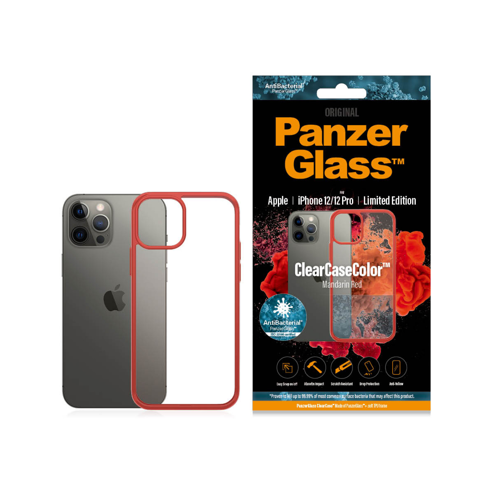 Гръб PanzerGlass за IPhone 12 / 12 Pro, ClearCase - Червена рамка