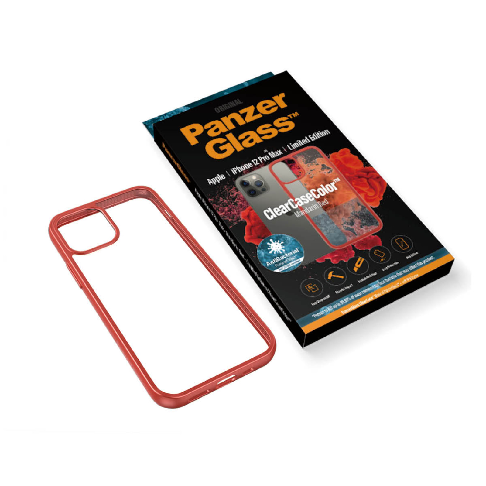 Гръб PanzerGlass за IPhone 12 Pro Max, ClearCase - Червена рамка
