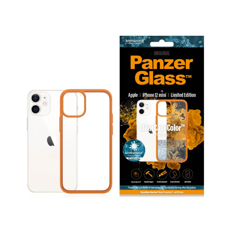 Гръб PanzerGlass за IPhone 12 mini, ClearCase - Oранжева рамка