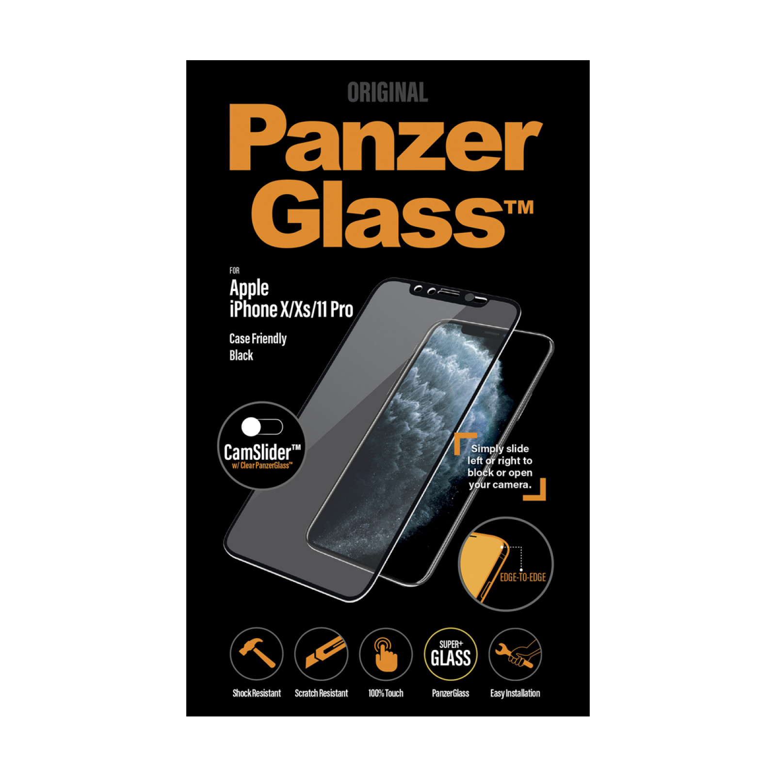 Стъклен протектор PanzerGlass за Apple iPhone X/Xs/11 Pro Case Friendly CamSlider Черен