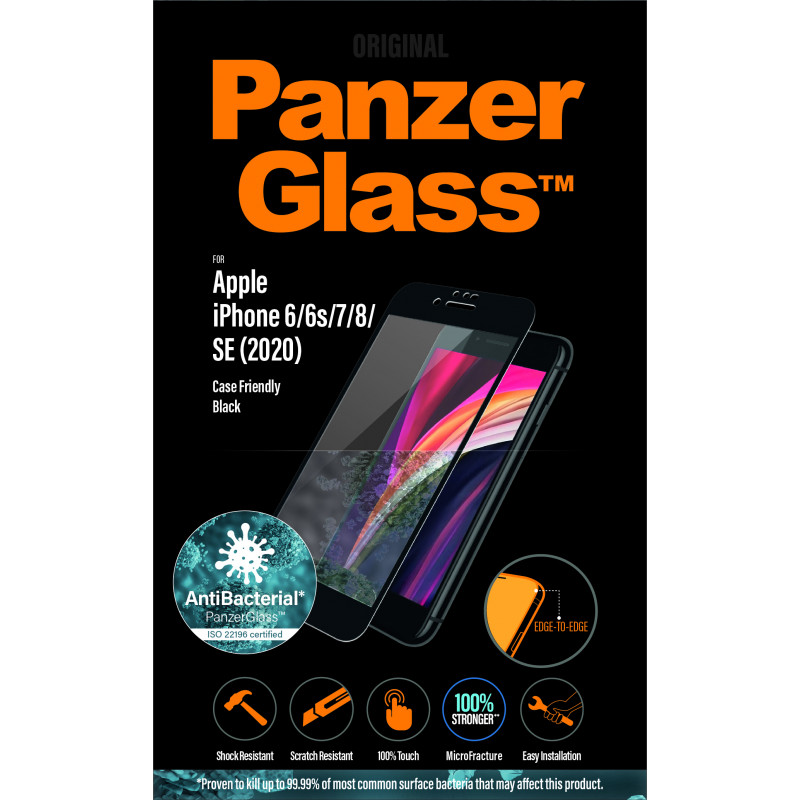 Стъклен протектор PanzerGlass  за Apple iPhone 6/6S/7/8/SE 2020/SE2022 CaseFriendly - Черно
