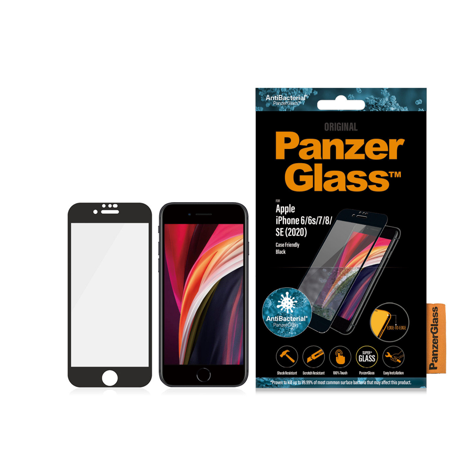 Стъклен протектор PanzerGlass за Apple iPhone 6/6S/7/8/SE 2020/SE2022 Case Friendly AntiBacterial Прозрачен