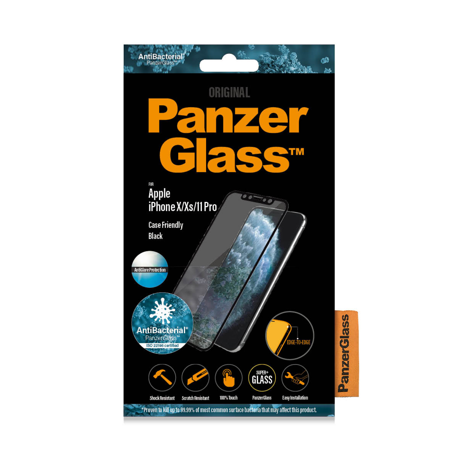 Стъклен протектор PanzerGlass за Apple iPhone X/Xs/11 Pro Case Friendly AntiGlare Черен