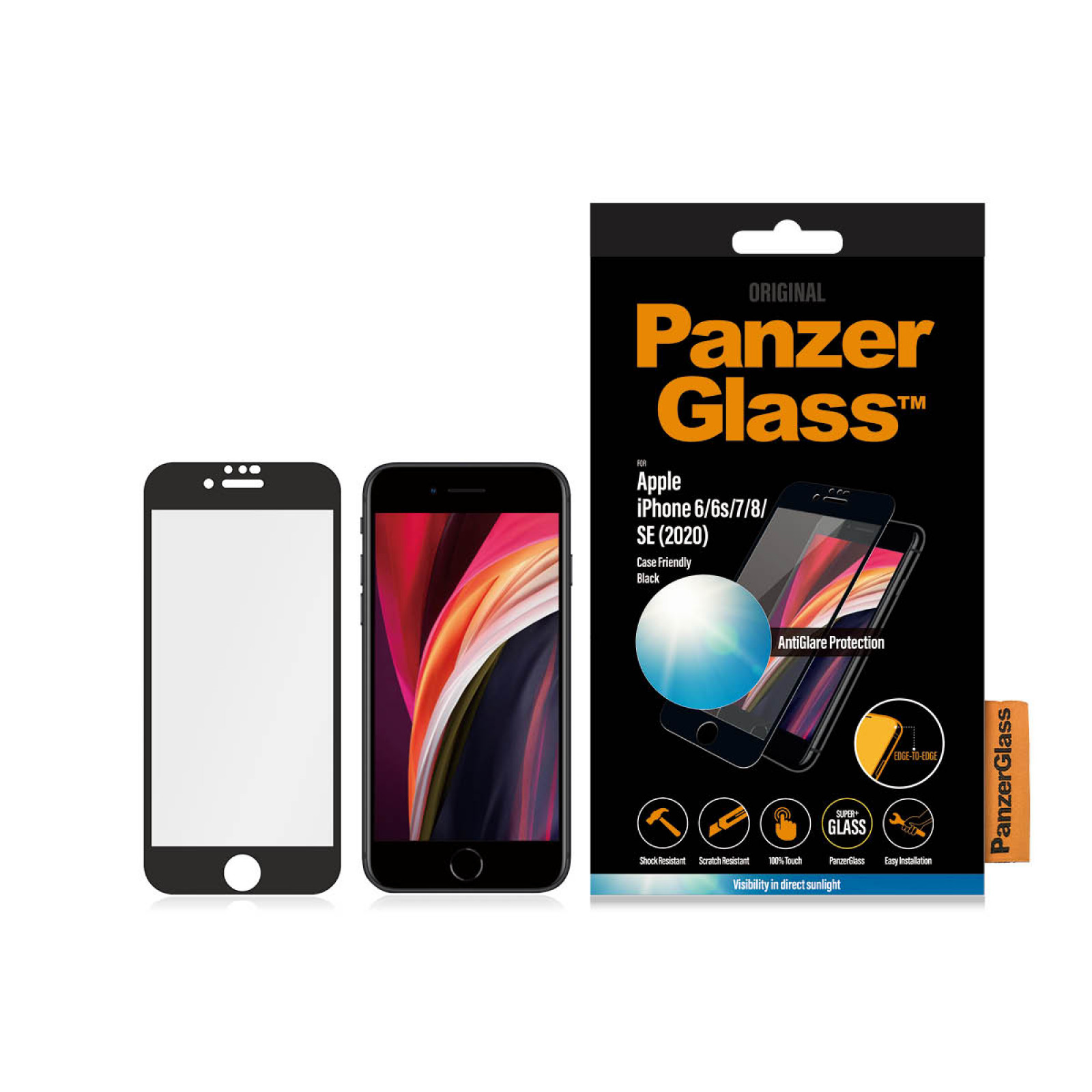 Стъклен протектор PanzerGlass за Apple iPhone 6/6S/7/8/SE 2020/SE2022 Case Friendly AntiGlare Черен