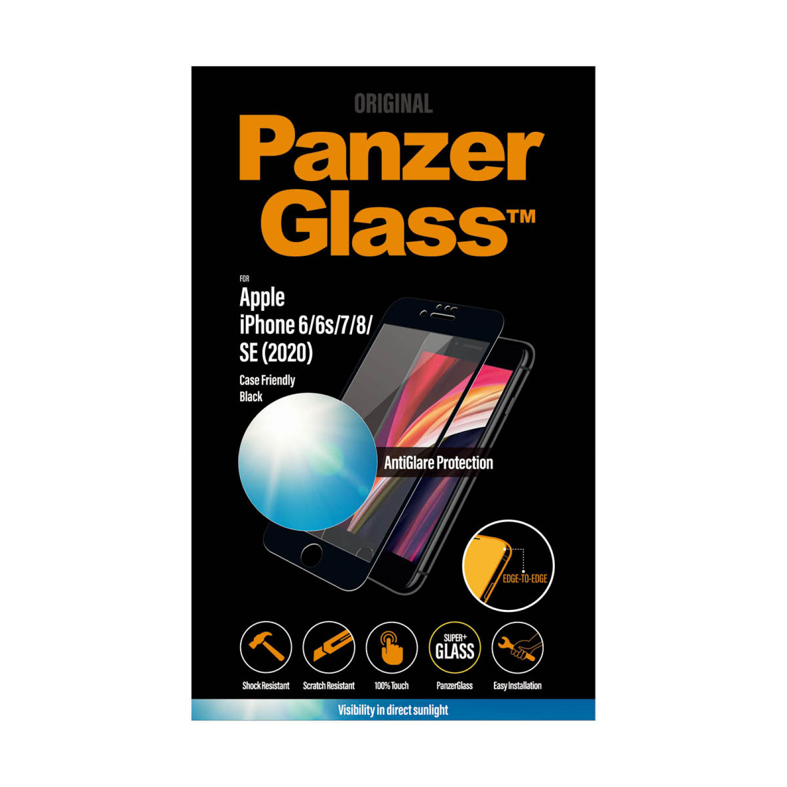 Стъклен протектор PanzerGlass за Apple iPhone 6/6S/7/8/SE 2020/SE2022 Case Friendly AntiGlare Черен