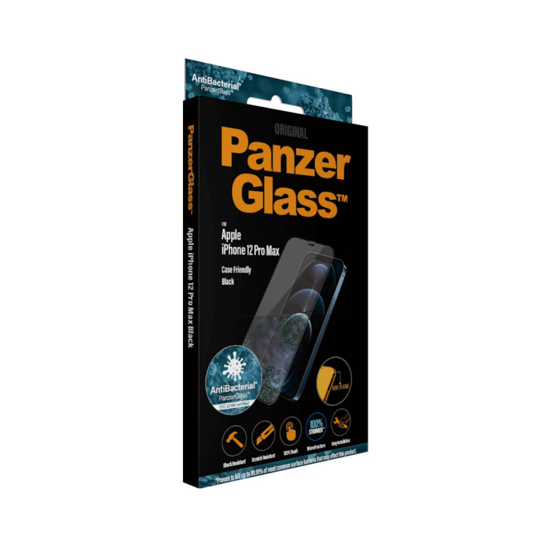 Стъклен протектор PanzerGlass за Apple iPhone 12 Pro Max Case Friendly AntiBacterial Черен