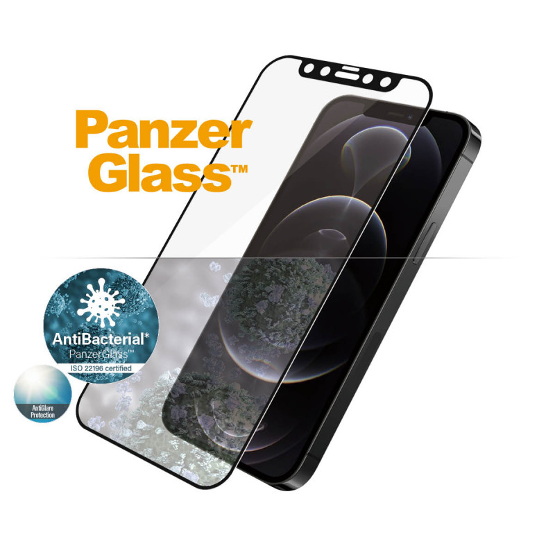 Стъклен протектор PanzerGlass за Apple iPhone 12/iPhone 12 Pro Case Friendly AntiBacterial Черен