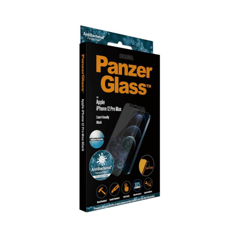 Стъклен протектор PanzerGlass за Apple iPhone 12 Pro Max Case Friendly AntiBacterial AntiGlare Черен