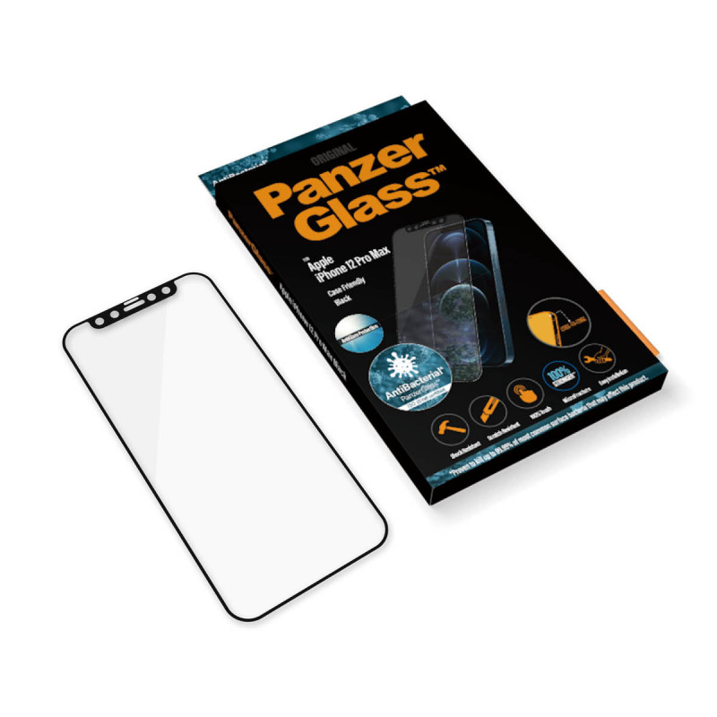 Стъклен протектор PanzerGlass за Apple iPhone 12 Pro Max Case Friendly AntiBacterial AntiGlare Черен