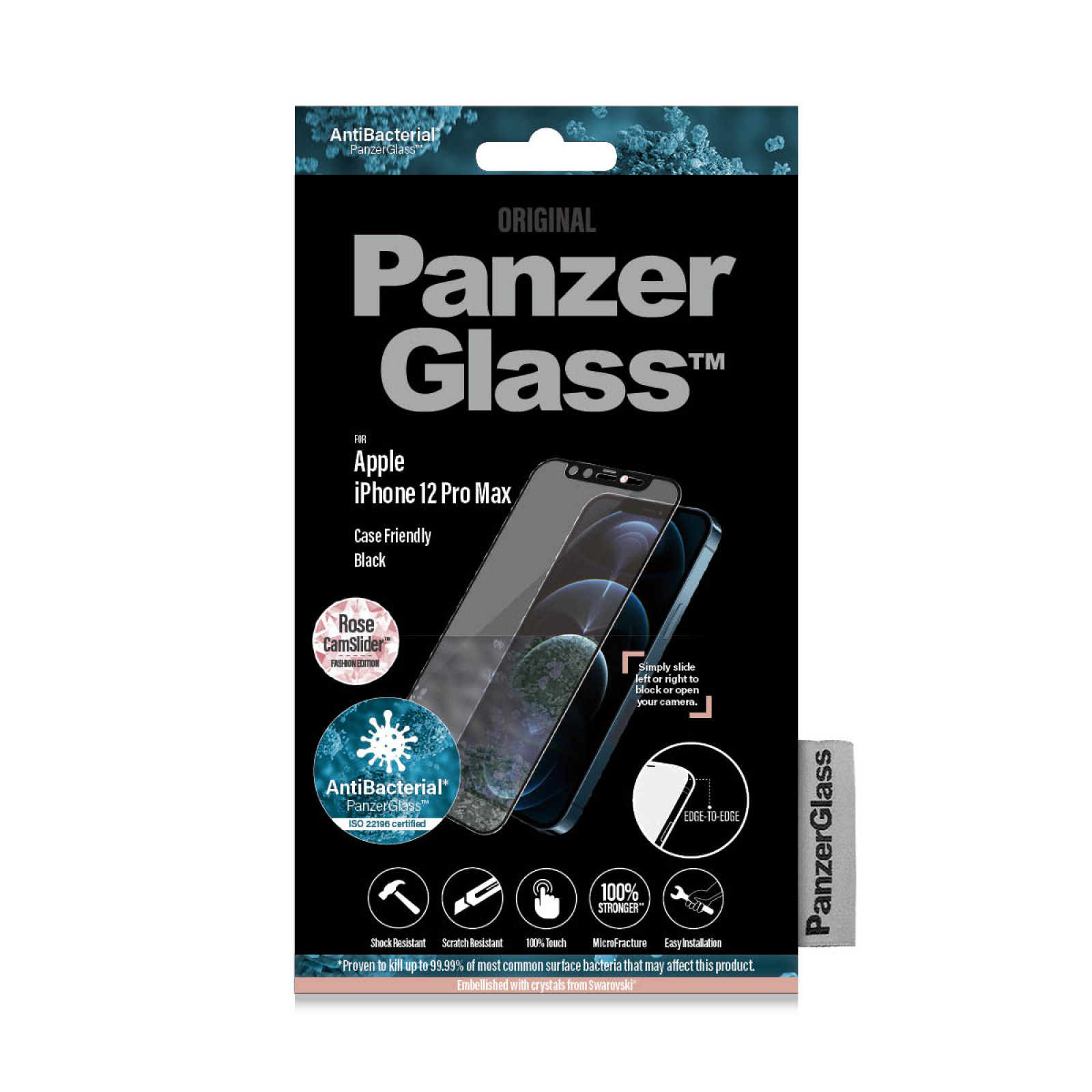 Стъклен протектор PanzerGlass за Iphone 12 Pro Max, CaseFriendly, CamSlaider, Swarovski Rose Edition