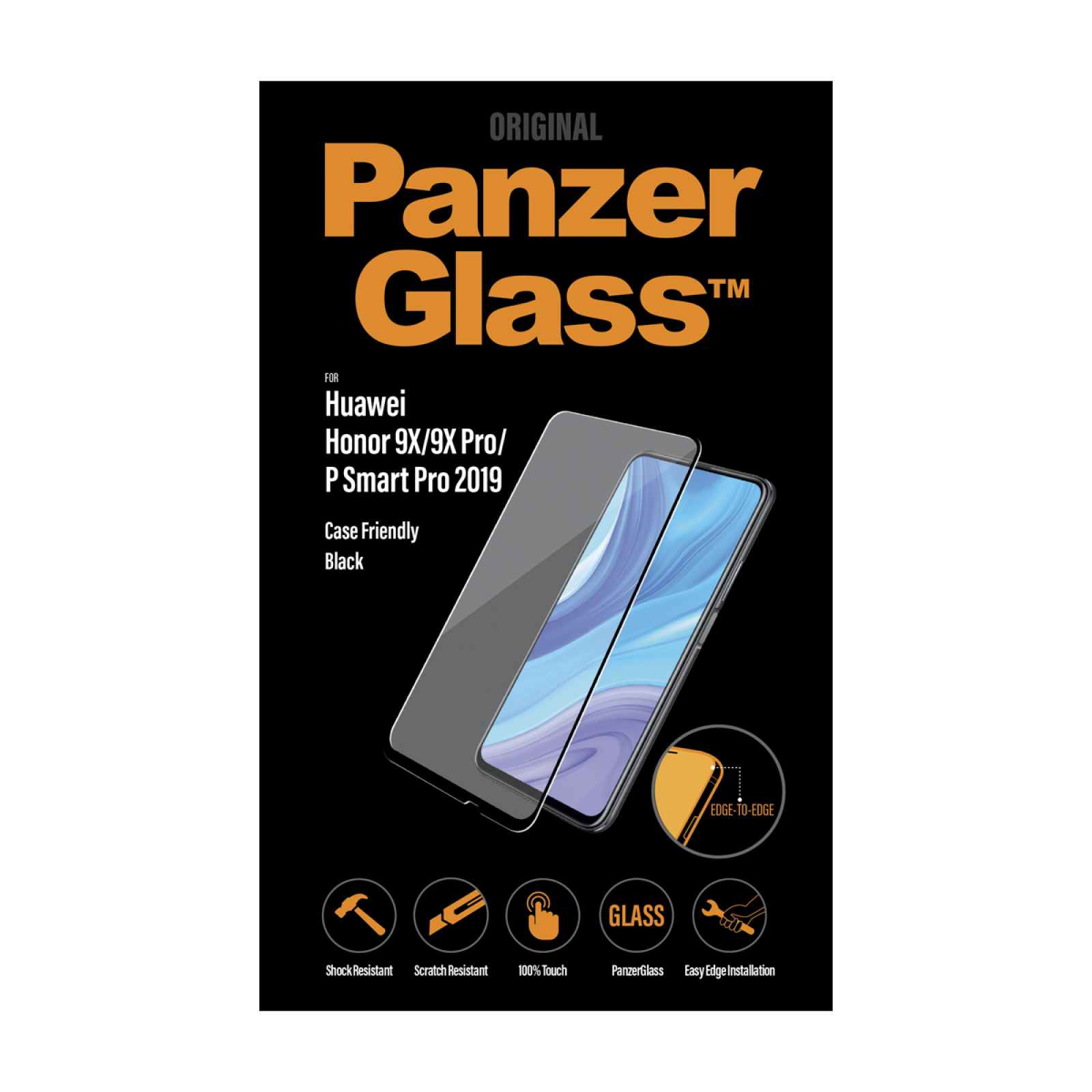 Стъклен протектор Huawei P smart Z 2019/Y9 Prime 2019/P smart Pro/Honor 9x PanzerGlass , CaseFriendly, Black, 117568