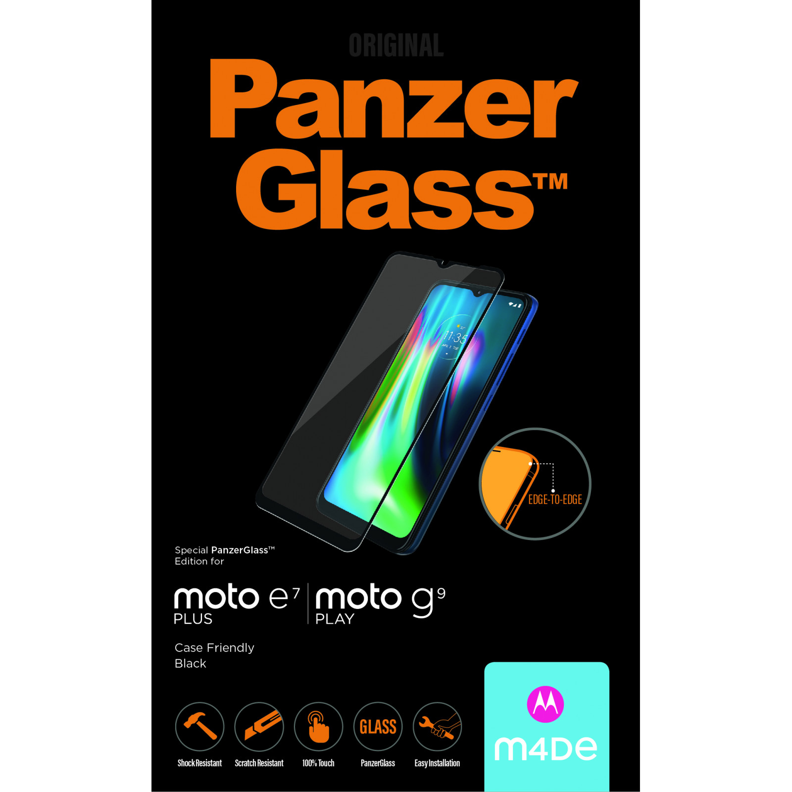 Стъклен протектор PanzerGlass за Motorola E7 Plus|Moto G9 Play Case Friendly Черен