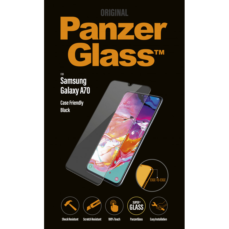 Стъклен протектор PanzerGlass за Samsung A70 , CaseFriendly - Черни
